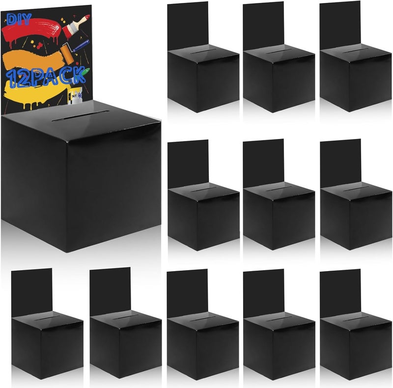Ysglory 12 Pack Raffle Ticket Box Black Cardboard Suggestion Box with Slot Donation Ballot Boxes for Fundraising Collecting Business Card Voting Contest, 6 x 6 x 6 Inches - Image 1